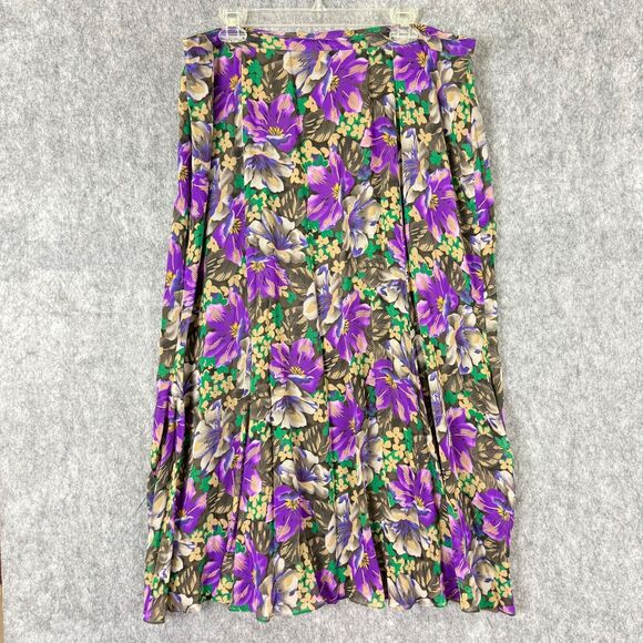 2 pc Dana Buchman Plus Sz 20 Skirt Set Silk Tank Top Purple Floral A Line Flare - Picture 6 of 12